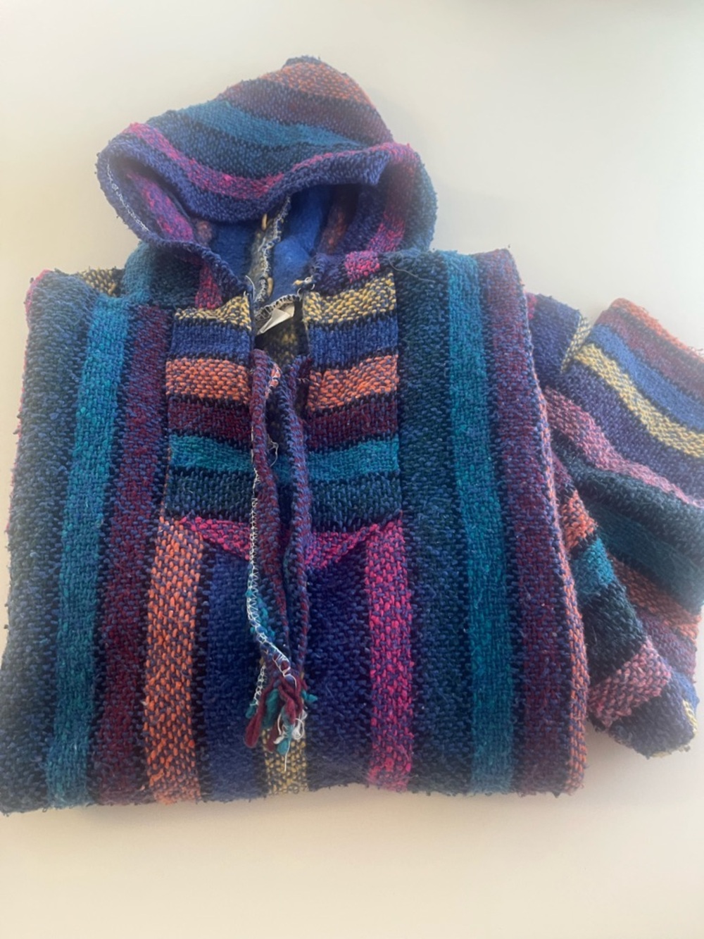 Striped Hooded Baja Hoodie in Blue, Teal & Purple